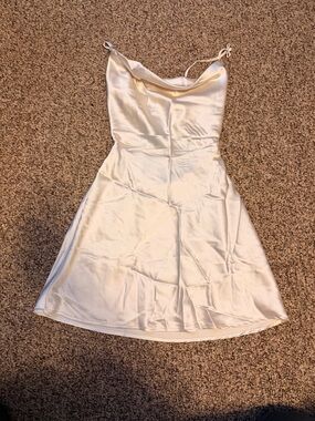 Forever 21 Cream Satin Cowl Neck Mini Dress